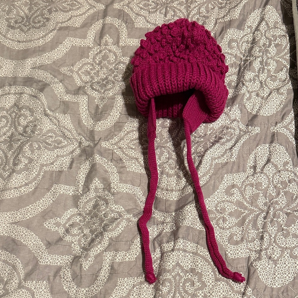 Knit Pom-Pom Earflap Hat in Berry Pink